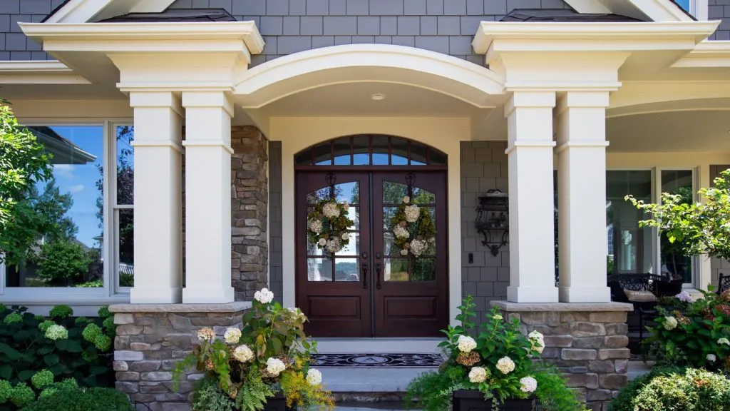 Infographic showing the benefits of installing a new front door in Sudbury homes including energy efficiency, security, curb appeal, comfort, durability, and rebates.