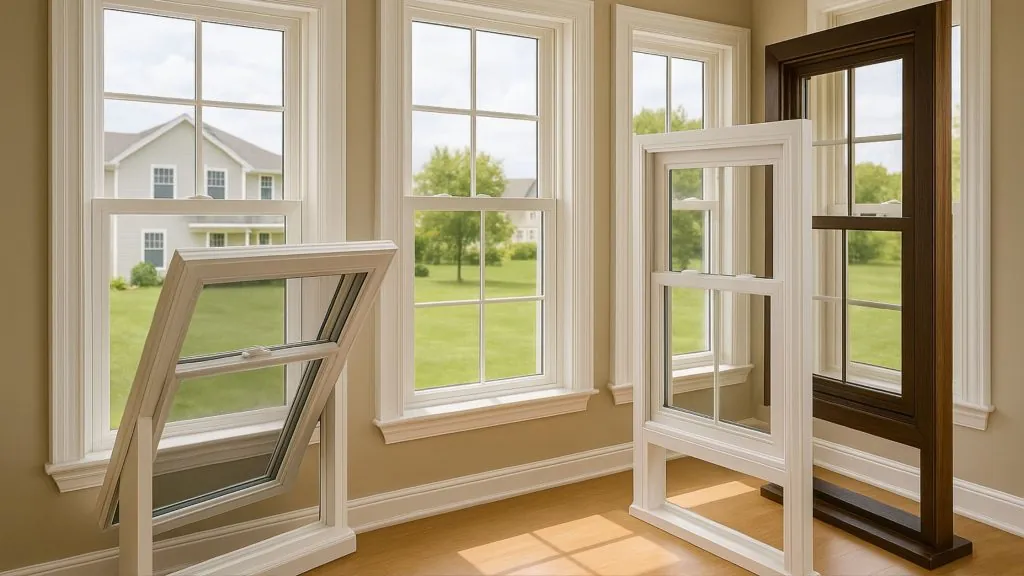 Bright living room with large double-hung windows offering expansive views and natural light, ideal window choice for Ontario homes.