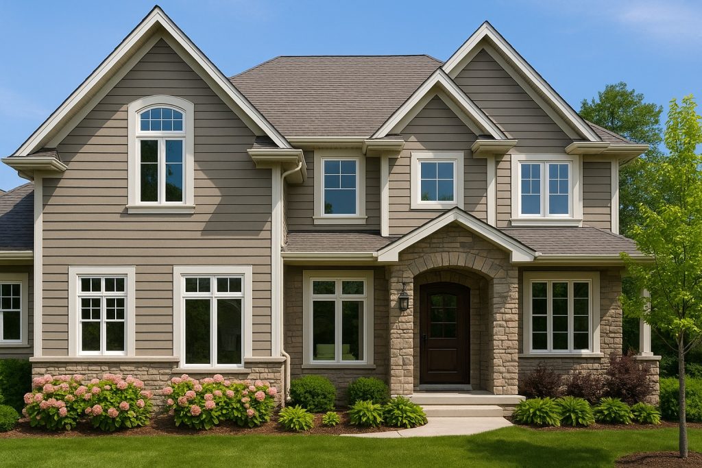Modern Barrie home with multiple energy-efficient window styles, showing best time of year to replace windows for comfort and efficiency.