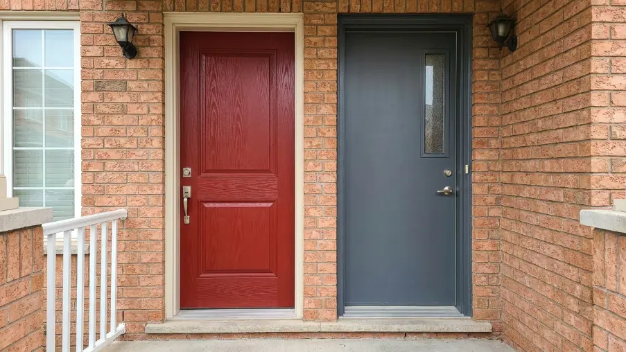 Comparison of fiberglass and steel entry doors for Ontario homes showing durability, insulation, and security differences