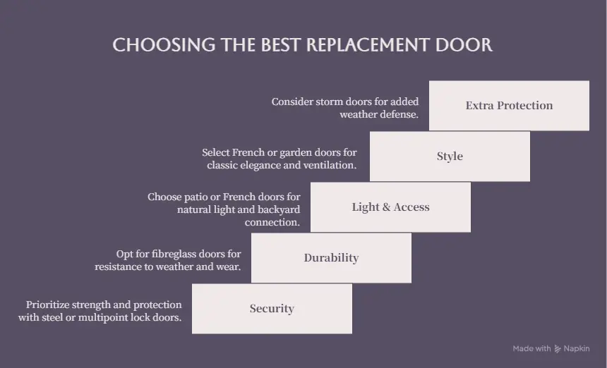 Modern replacement door options for Ontario homes including fiberglass, steel, and energy-efficient entry doors