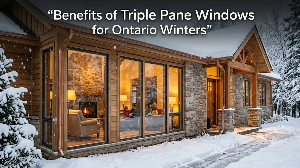 Triple-pane energy-efficient windows in an Ontario home providing superior insulation, reduced heat loss, lower energy bills, and improved indoor comfort during winter