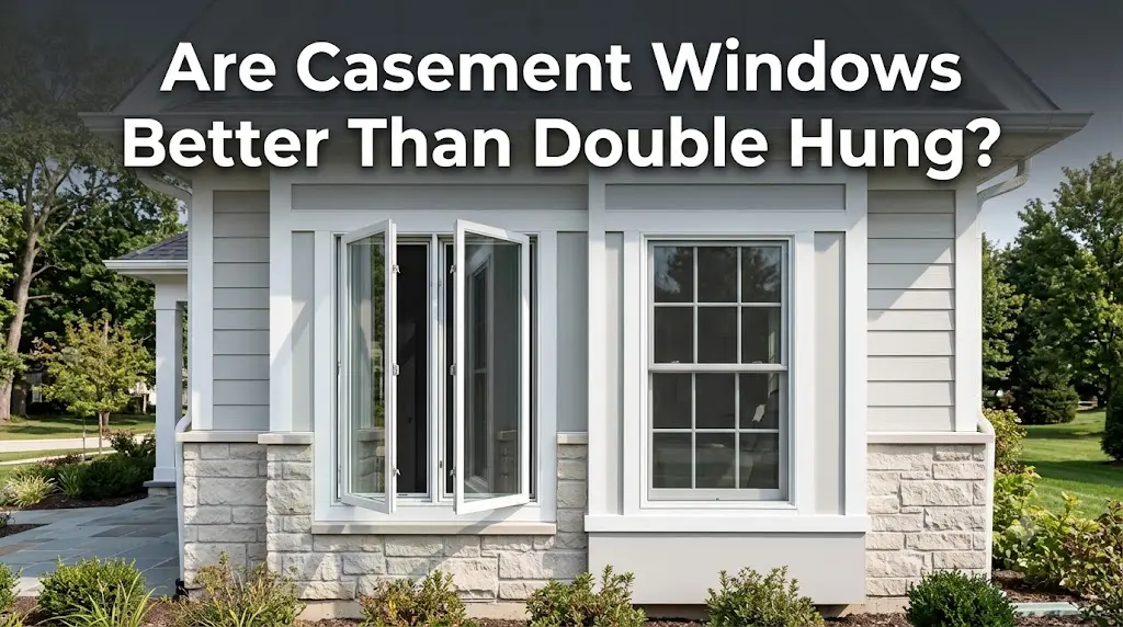 Comparison of casement and double-hung windows highlighting ventilation, energy efficiency, maintenance, security, cost, and ideal applications for homeowners