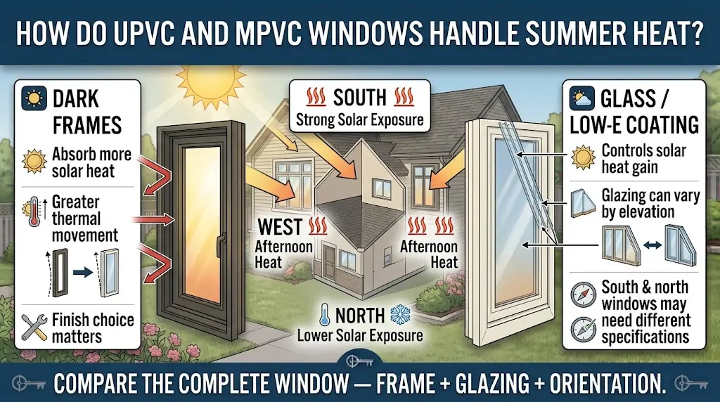 uPVC and mPVC windows in an Ontario home during summer, showing insulation, solar heat gain control, ventilation, thermal performance, and energy efficiency in warm weather