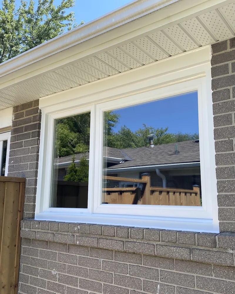 Slider Window to Casement on Grey Brick: after Window on a grey brick bungalow after replacement in Brampton