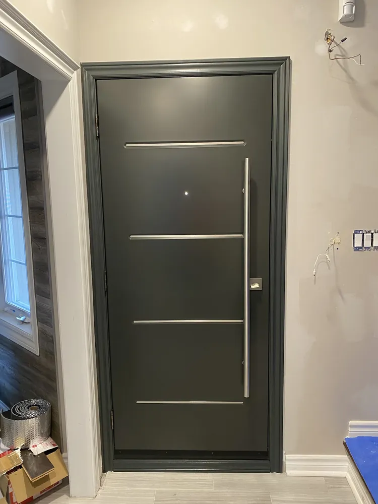 Charcoal modern front door seen from inside in Richmond Hill