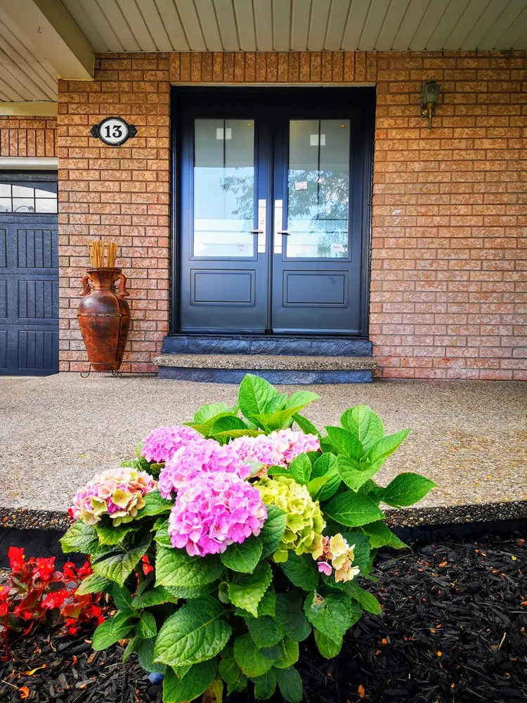 Navy double front doors, installed by Panorama Windows & Doors Navy double front doors