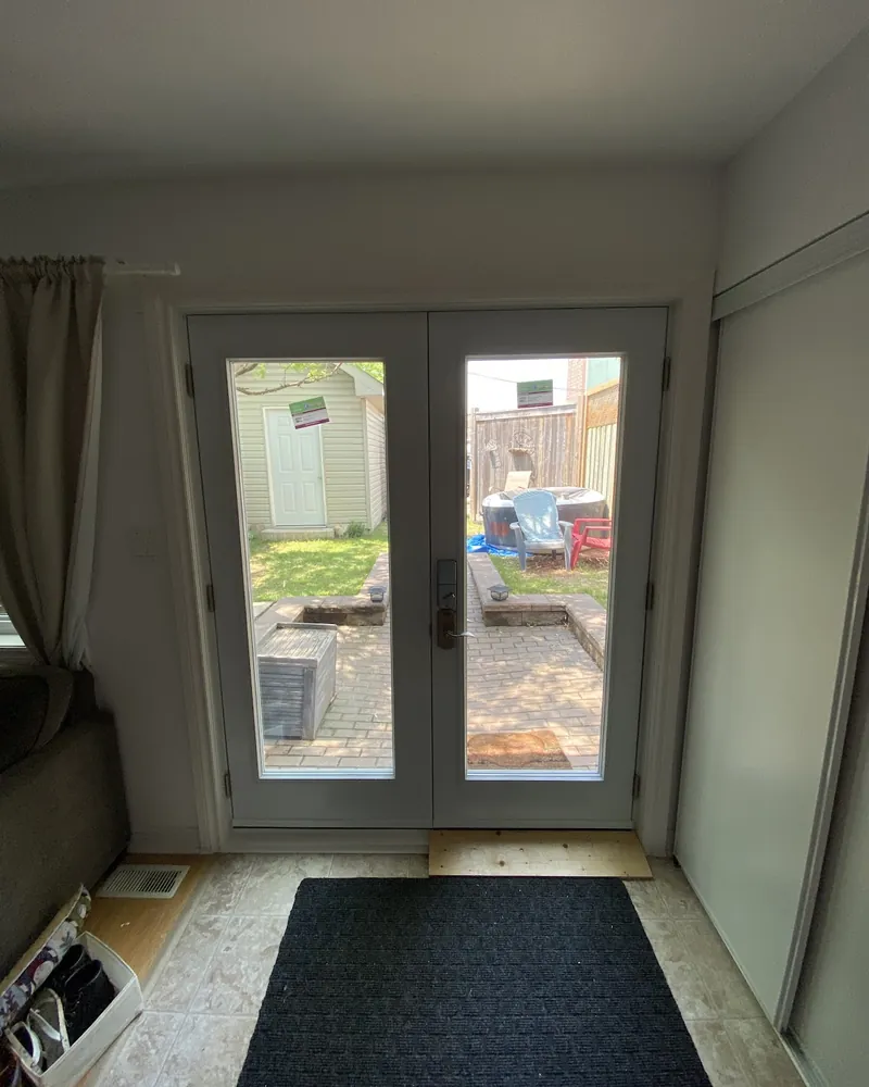 Walkout French Doors, Inside View: after Walkout patio doors seen from inside after replacement