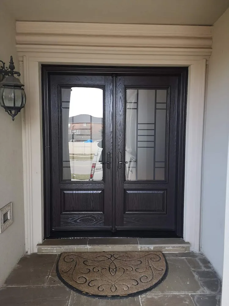 Wood-grain fiberglass double entry doors